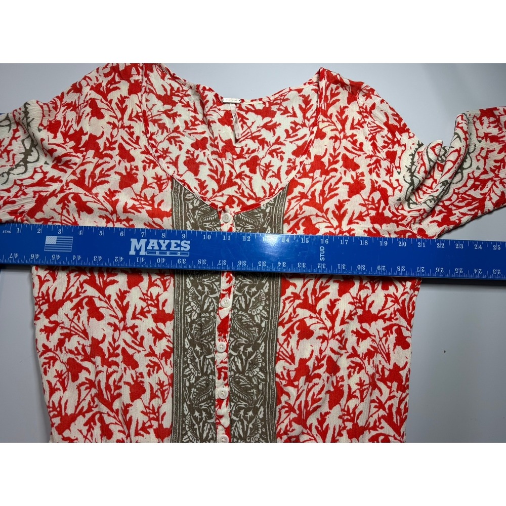 Free People Red Floral Long Sleeve Button Front Romper S OB390904LA - Picture 4 of 8